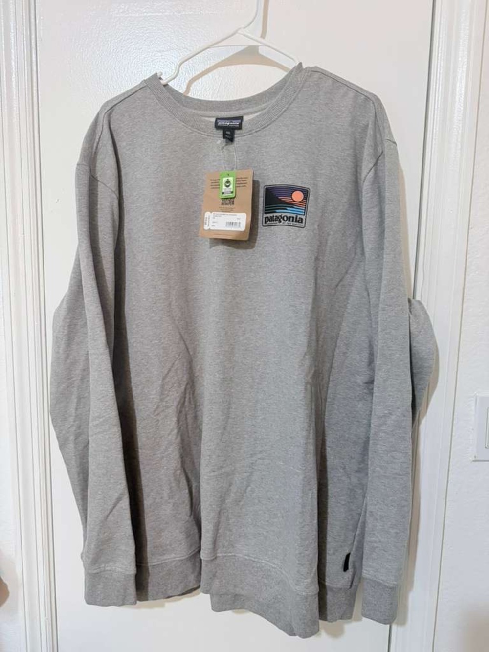 Patagonia Light Gray Long Sleeve Crew with Sunset Patch